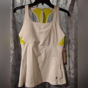 Fila Tennis Workout top Small White Performa Racerback Tank Built in Padded Bra